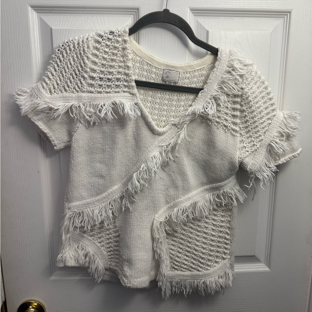 Anthropologie White‎ Fringe Knit Top